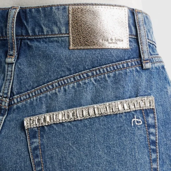 NEW rag & bone Embellished High Waist Raw Hem Cut Off Denim Shorts in Evjwl
